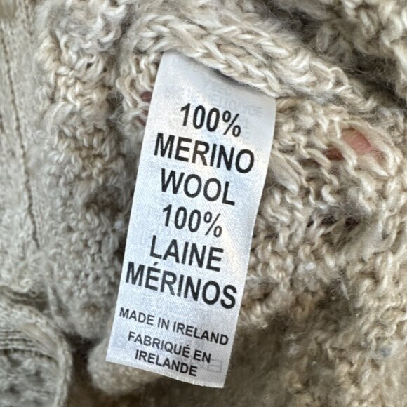 Aran Mor Ireland 100% Merino Wool Cable Knit Cardigan Sweater Women’s M Beige - Picture 6 of 6